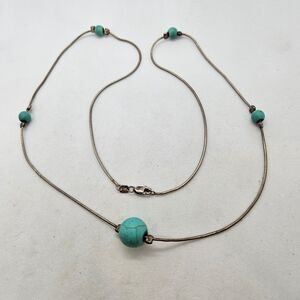 24" Sterling Silver and Howlite Bead Necklace 925 Mexico